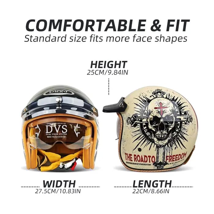 Casque de moto VGV à face ouverte 3/4 pour moto tout-terrain