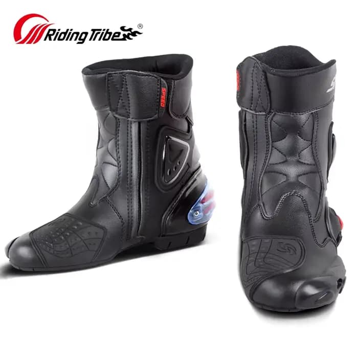 Bottes de Moto en cuir microfibre pour hommes et femmes