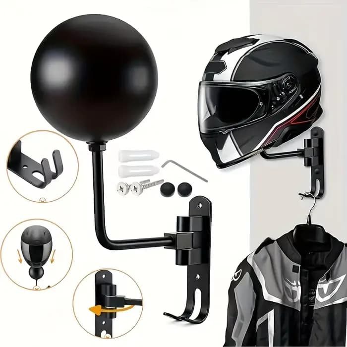 Porte-casque de moto étagère murale pivotante à 180° cintre pour casque et veste crochet en métal étagères