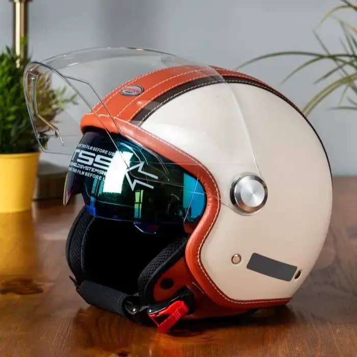 Casque de moto ouvert en cuir Vintage