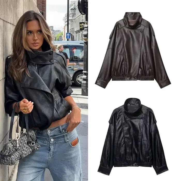 Nouvelle veste en similicuir PU pour femme
