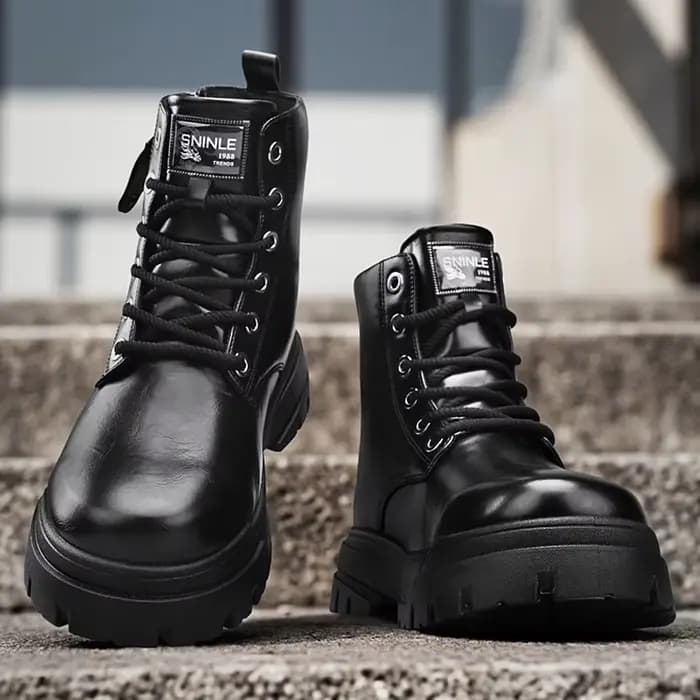 Bottes de travail de moto à semelles épaisses et coupe haute pour hommes en automne et en hiver