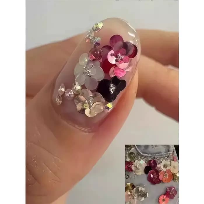 1 pièce d'accessoires pour nail art à 12 compartiments, à pois et pailletés, style Instagram ; accessoires pour nail art rétro à fleurs et paillettes.