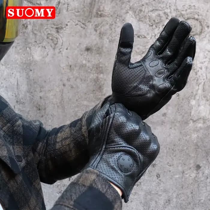 Gants de moto en cuir vintage d'été pour hommes et femmes