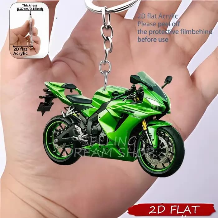 Porte-clés moto 2D - Motif motard et moto