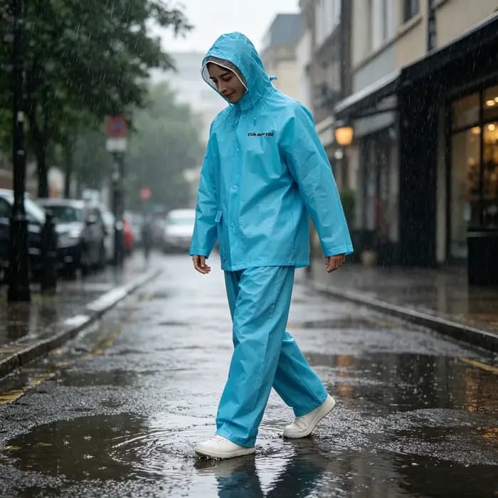 Combinaison de pluie imperméable en deux pièces pliable