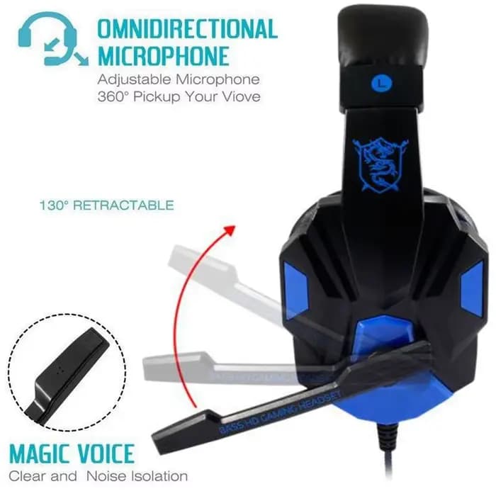 Casque de jeu filaire avec microphone réglable à 120 °, PS4, PS5, Xbox, smartphone, ordinateur portable, PC, basse stéréo, casque de joueur
