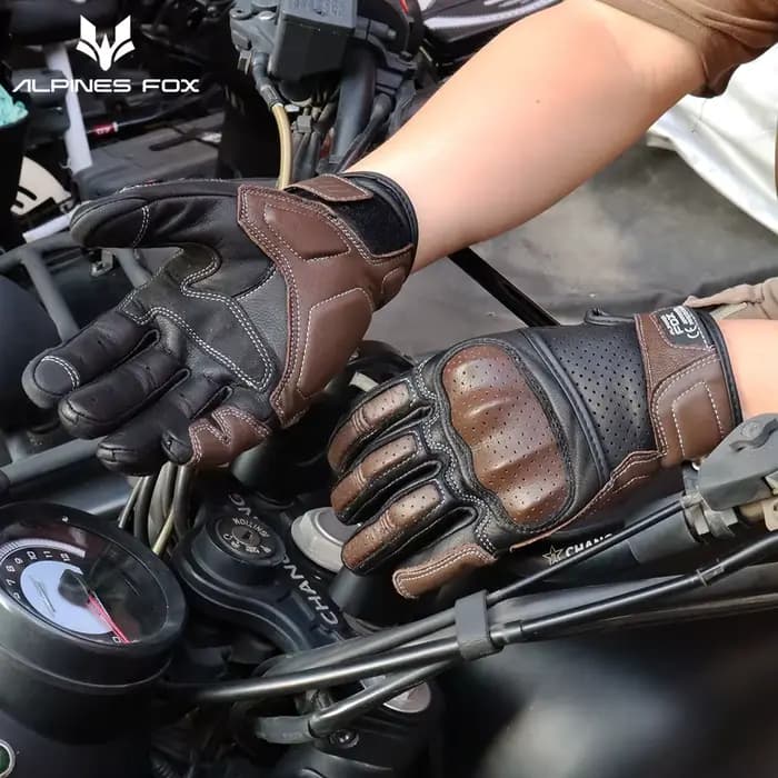 Gants de moto en cuir marron vintage pour hommes