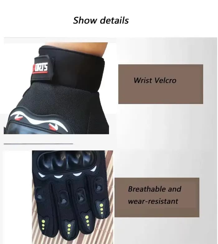 Gants de moto respirants à doigts fermés