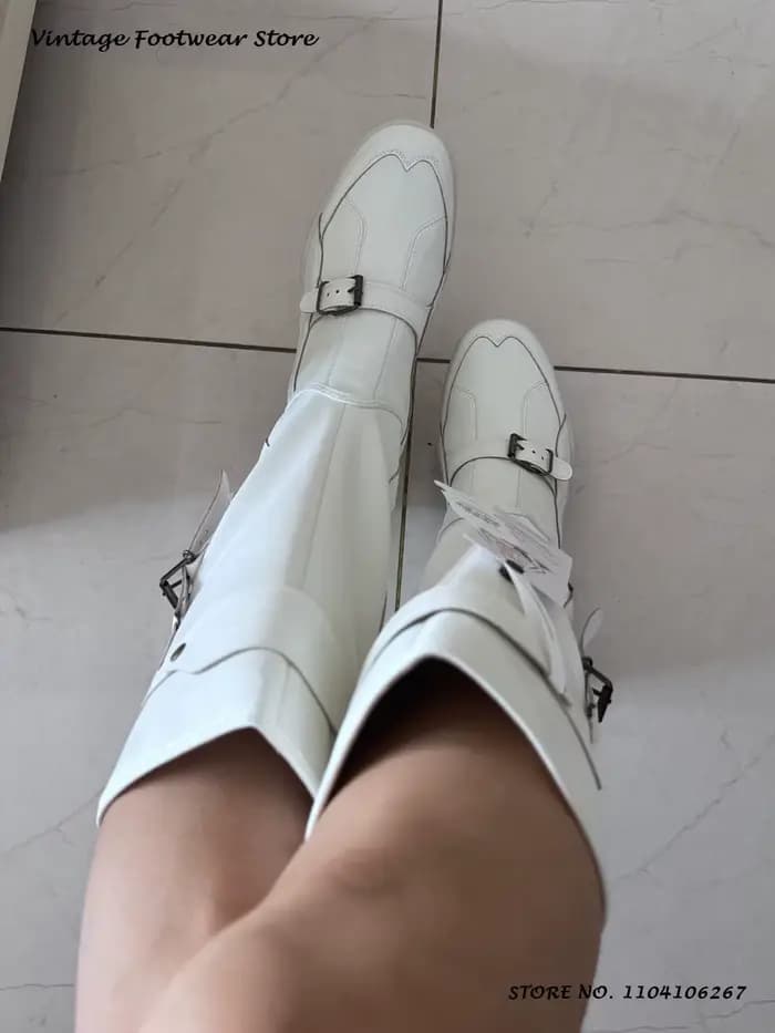 Bottes de moto à boucle de ceinture de style sportif Bout rond Plat avec chaussures tendance décontractées