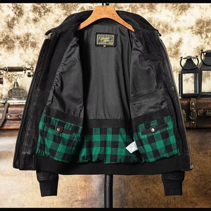 Veste de pilote d'hiver noire en cuir pour hommes