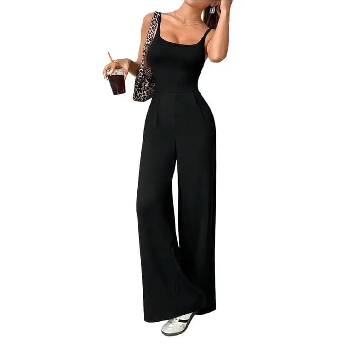 Combinaison décontractée pour femmes, vêtements à bretelles, couleur unie, dos nu, sans manches, jambes larges, pantalon, Style Simple
