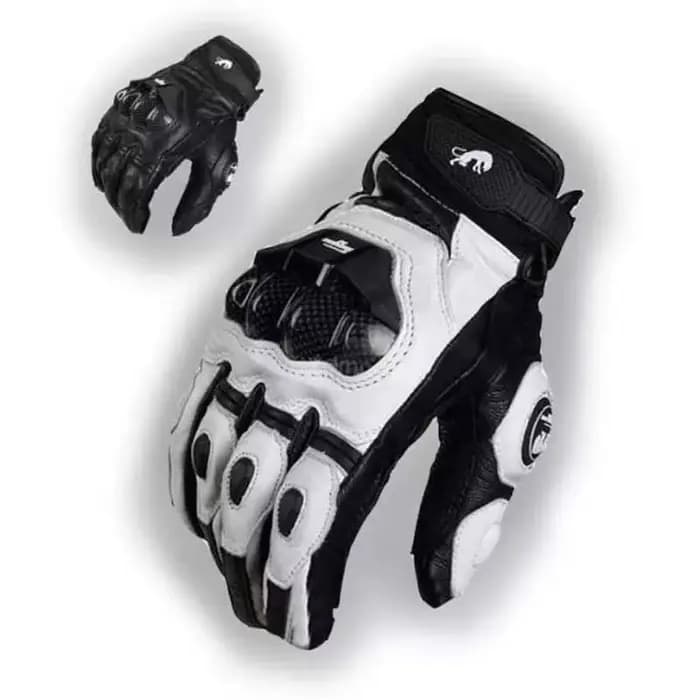 Gants de moto de course noirs pour hommes en cuir véritable blanc gant tactile d'équitation sur route
