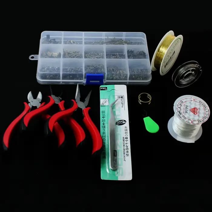 KIT de fabrication de bijoux, 1 ensemble, bouchons de perles/conclusions/pinces/broches/anneaux à sauter/fil/fil/boucle d'oreille/fermoir idéal pour bijoux accessoires pour bricolage