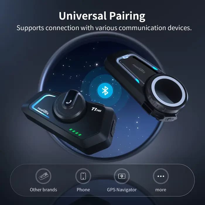 2 pièces Fodsports T1 Pro interphone de moto casque Bluetooth