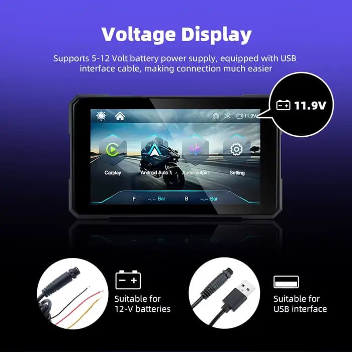 EKIY 5.0 pouces sans fil CarPlay Moto Android Auto Portable numérique