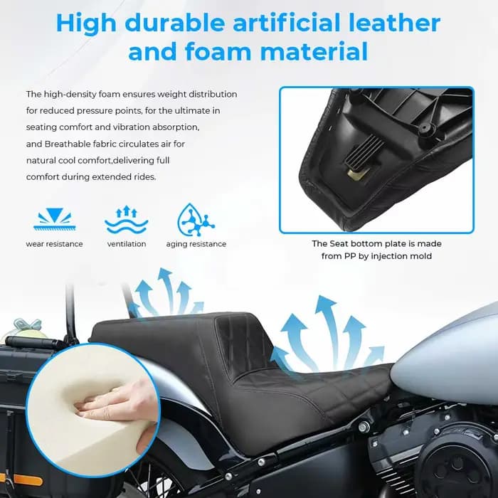 Siège de conducteur et de passager avant et arrière noir pour moto Harley Softail Street Bob FXBB 2018 2019 2020 2025 2026
