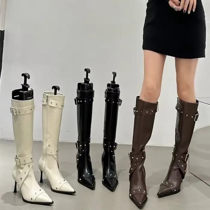 Bottes à talons hauts et fins pour femmes, bout pointu, Tube haut, aspect plus fin, bottes longues à fermeture éclair, chaussures pour dames
