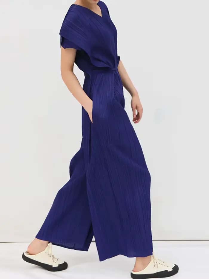Ata Yake-Combinaison plissée en fibre pour femme, pantalon large décontracté, ceinture noire, bandage, vêtements d'automne, été, 2023