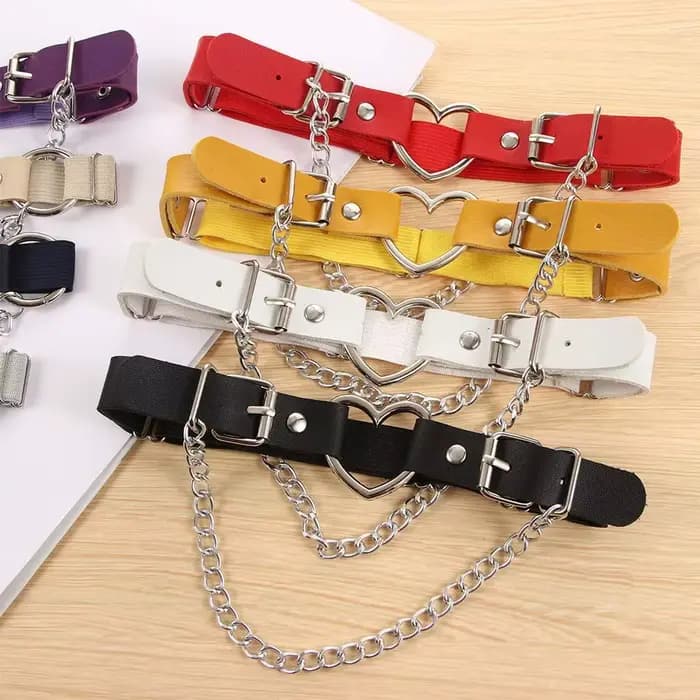 Harnais de jambe réglable sexy avec chaîne, anneau de cuisse, accessoires de mode punk, porte-jarretelles en cuir PU en forme de cœur, bretelles pour femme