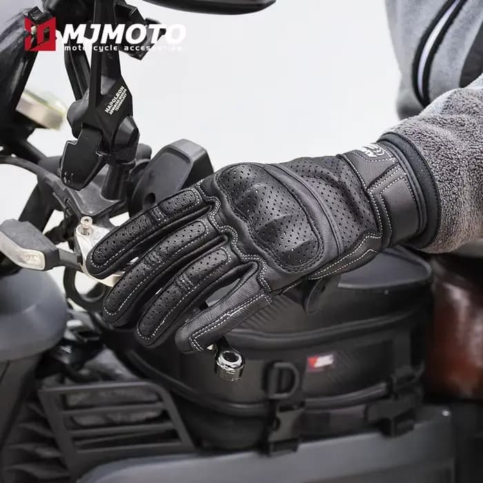 Gants de course de moto en cuir vintage pour écran tactile