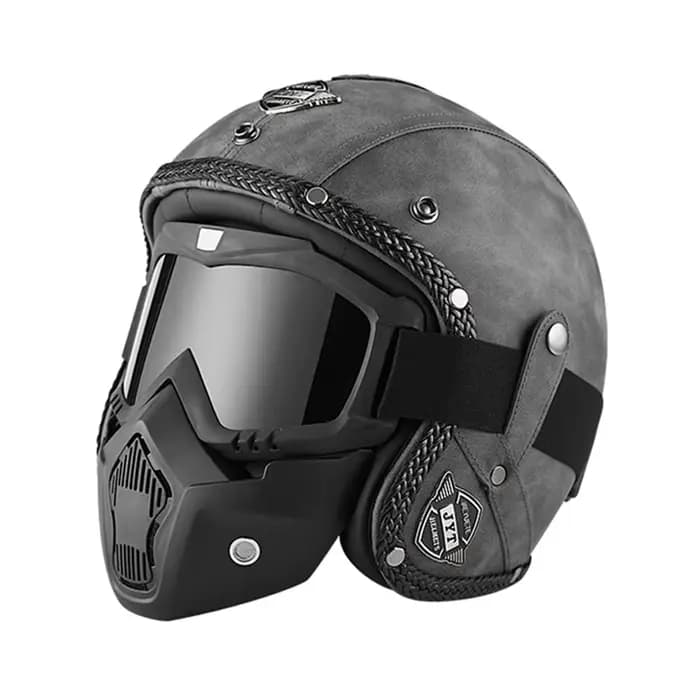 Casque de moto ouvert en cuir PU vintage allemand