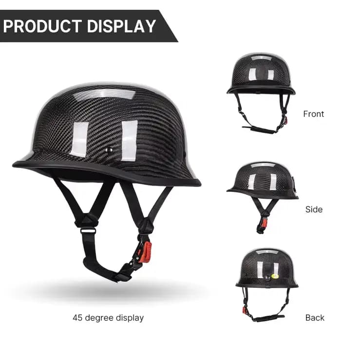 Casque de moto rétro en fibre de carbone 3K véritable noir brillant pour homme