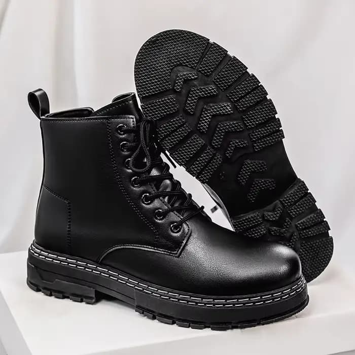 Bottes de moto en cuir verni noir pour homme