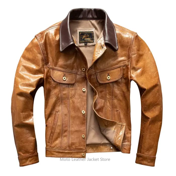 Veste en cuir véritable pour homme