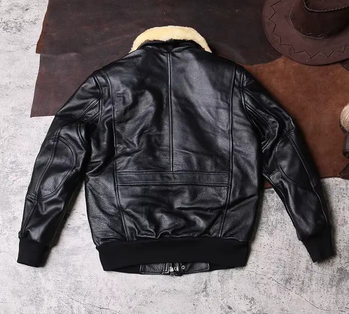 Veste de pilote d'hiver noire en cuir pour hommes