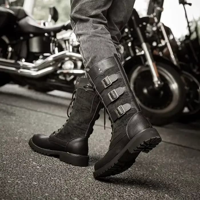 Bottes de moto mi-carf en cuir pour hommes