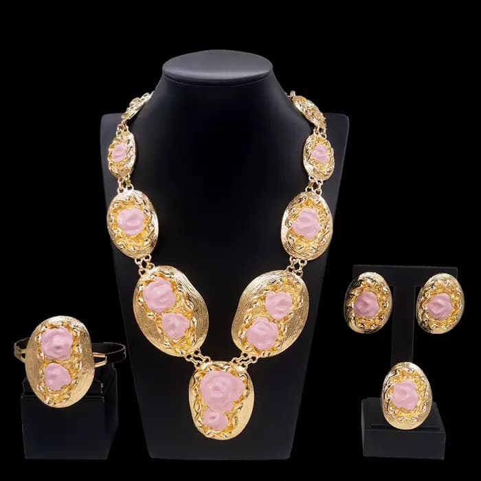 Ensemble de bijoux non tarjuvenchoker pour femmes, collier, boucles d'oreilles, bracelet, bague, cerceaux, accessoires