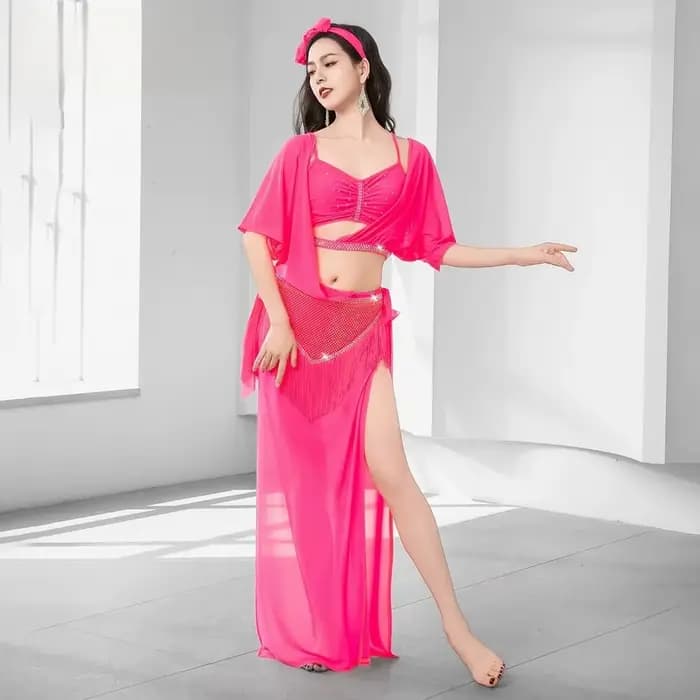 Robe de danse du ventre Baladi pour femmes, costume de danse folklorique de groupe, robe de compétition SHAABI avec franges et ceinture triangulaire