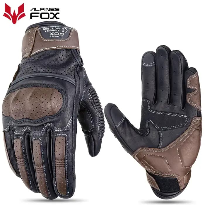 Gants de moto en cuir marron vintage pour hommes