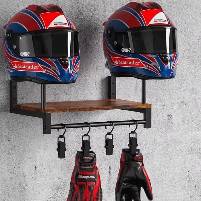 Support mural en bois pour casque de moto avec crochets