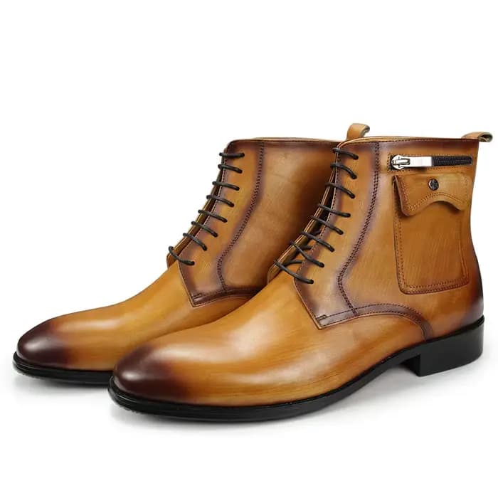 NiceBlack-Bottes de rinçage en cuir véritable faites à la main pour hommes