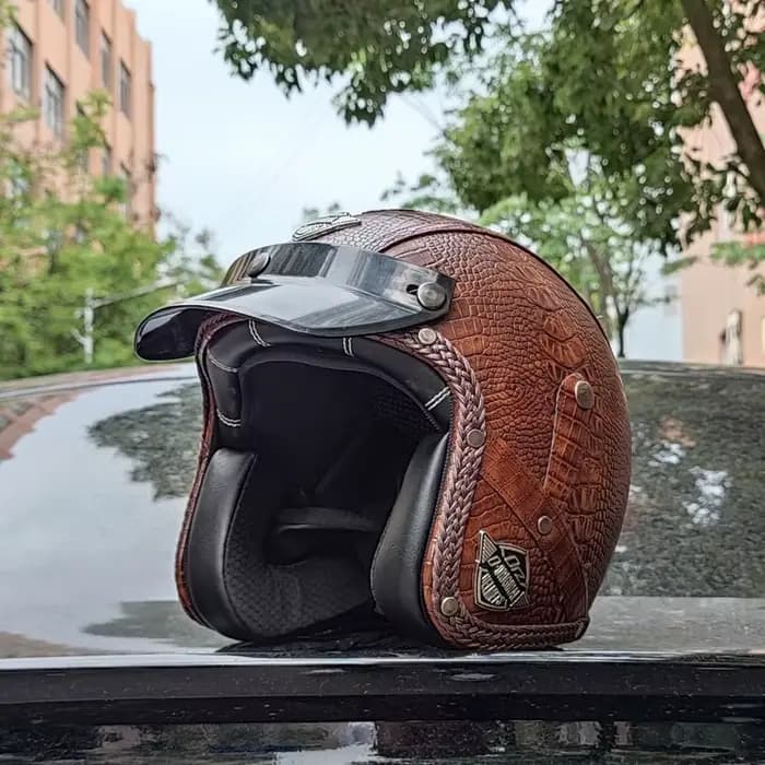 ORZ rétro 3/4 casque de Moto en cuir PU ouvert croisière vélo Casco Vintage Para