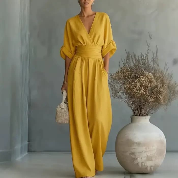 Nouvelle combinaison de sport pour femme, printemps-été, élégante, taille cintrée, col en V, pantalon large, décontractée, trois-quarts de manche, 5XL