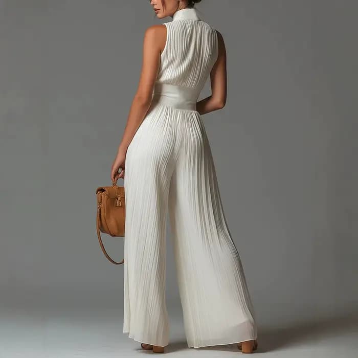 Combinaison plissée blanche 2026 pour femme, coupe longue et large, tendance, sexy, ajustée, sans manches, style Y2K