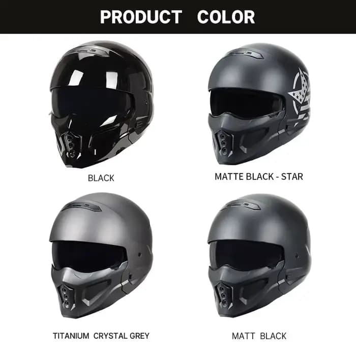 Casque de moto tactique DOT intégral noir mat Street Fighter avec masque amovible pour hommes
