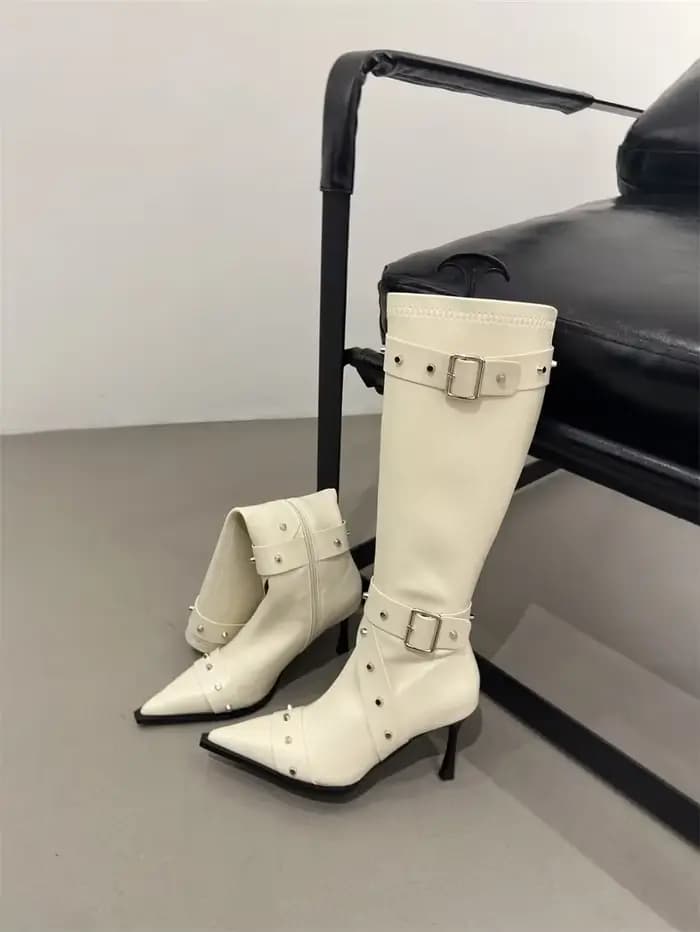 Bottes à talons hauts et fins pour femmes, bout pointu, Tube haut, aspect plus fin, bottes longues à fermeture éclair, chaussures pour dames