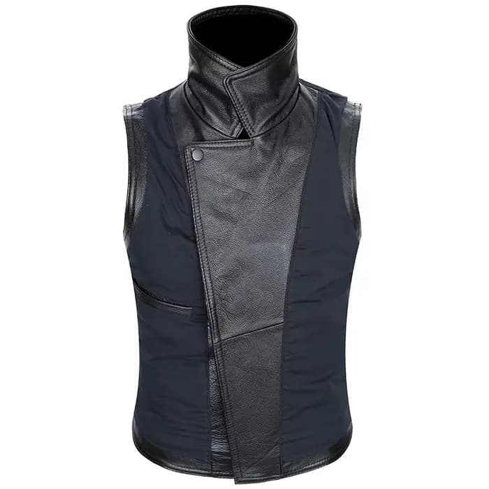 Veste de moto classique en cuir de vachette pour homme