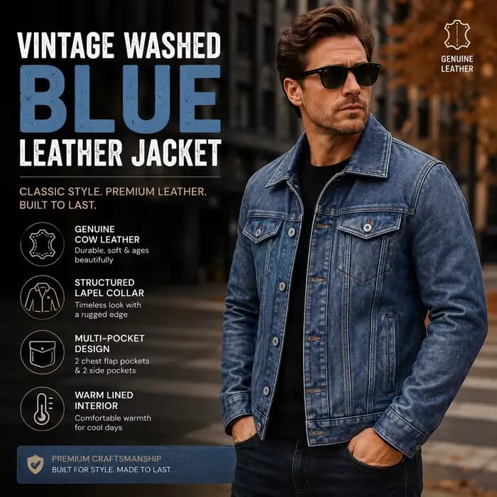 Veste en cuir véritable pour homme