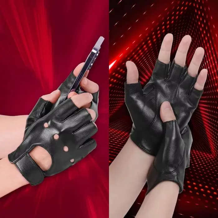 DOMEN – gants demi-doigts en cuir synthétique unisexe