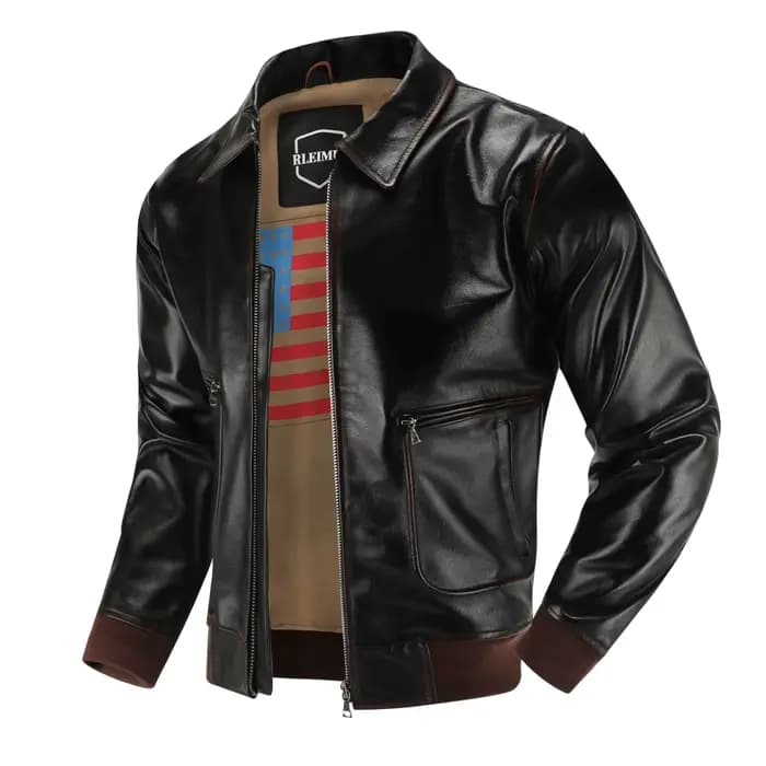 Veste de pilote militaire en cuir véritable pour hommes