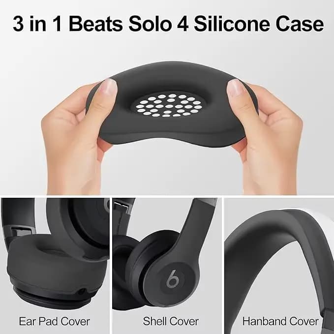 【3 en 1】 Ensemble de housses en silicone Solo 4, housse de coussinet d'oreille anti-rayures/housse de coque/housse de bandeau pour casque Beats Solo 4