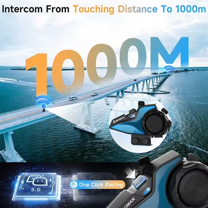 Moman H2E H2 interphone moto H2E avec double puce pour Audio HiFi/partage de musique/FM/AI voix