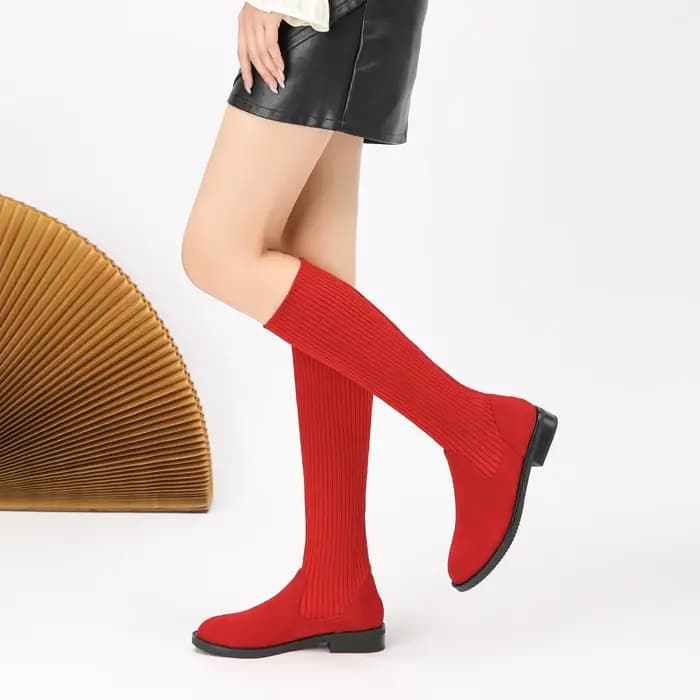 Bottes d'hiver pour femmes, nouvelles bottes plates et confortables tricotées à la mode, 2025