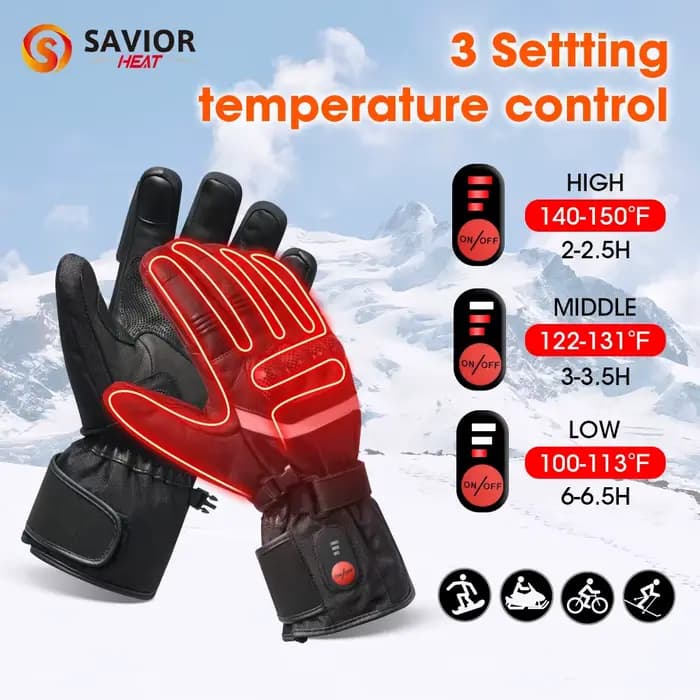 Savior Heat 100% gants de moto imperméables Guantes chauffants
