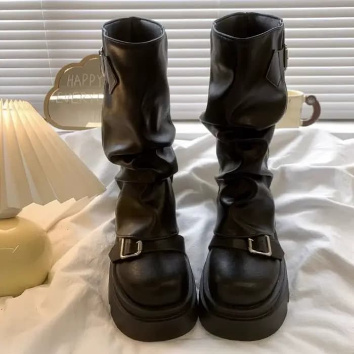 Bottines de motard à plateforme avec boucle de ceinture pour femmes